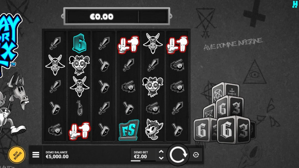 Cena atmosférica do slot Pray for Six com estilo de desenho animado dos anos 40
