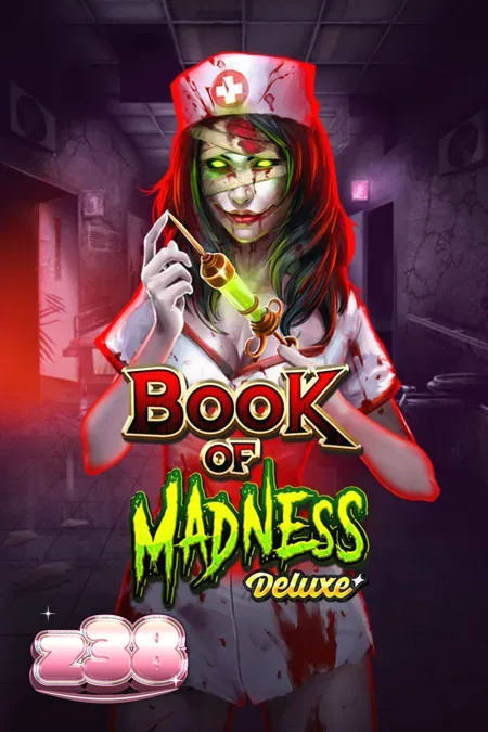Interface do jogo de slot Book of Madness Deluxe com tema de horror
